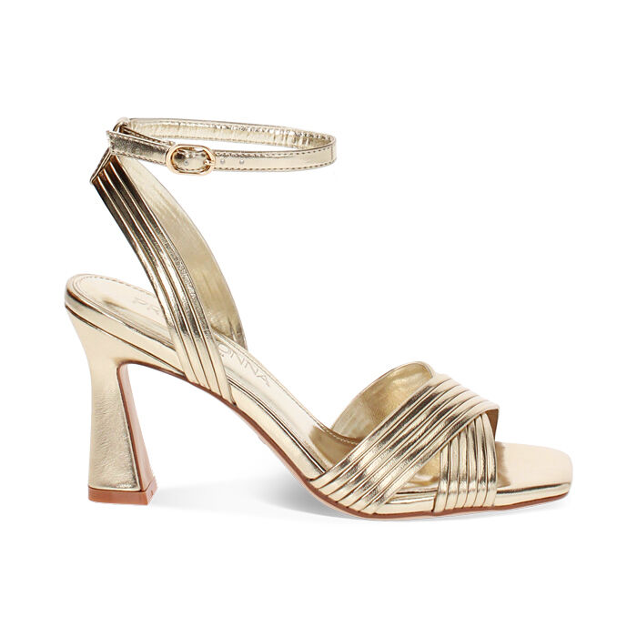 Sandalia de tacón para mujer dorada cómoda, Primadonna, 254944901LMOROG035