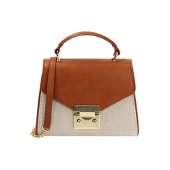 Mini bag donna beige in canvas a trapezio, Primadonna, 255130086CABEIGUNI, 001 preview
