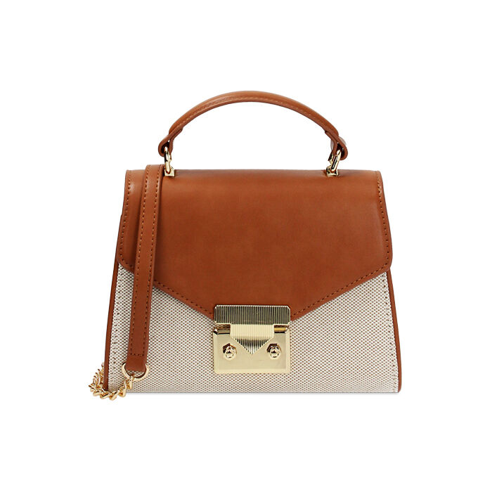 Mini bag donna beige in canvas a trapezio, Primadonna, 255130086CABEIGUNI