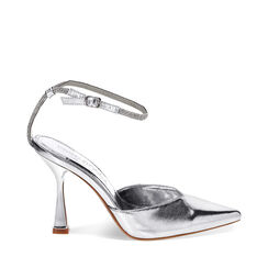 D&eacute;collet&eacute; slingback donna argentate in laminato, tacco 10 cm, Primadonna, 252193601LMARGE035, 001a