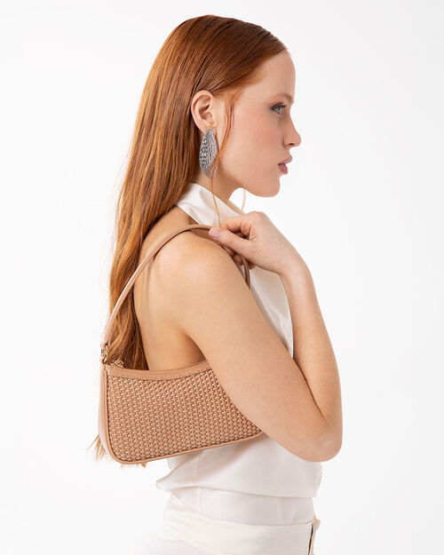 Mini bag beige con tracolla removibile, BEIGE