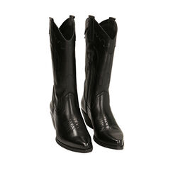 Stivali texani in pelle nera, tacco 5,5 cm, Primadonna, 21B810812PENERO036, 002a