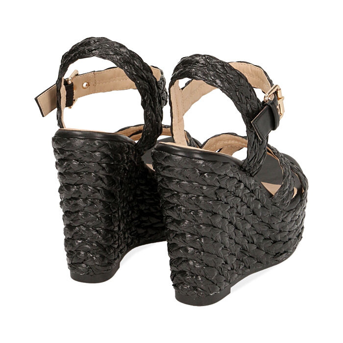 Sandalias de rafia negra, cuña 12 cm | Colección Primadonna Collection