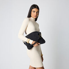Borsa a spalla nera in camoscio, Primadonna, 260803696CMNEROUNI, 002a