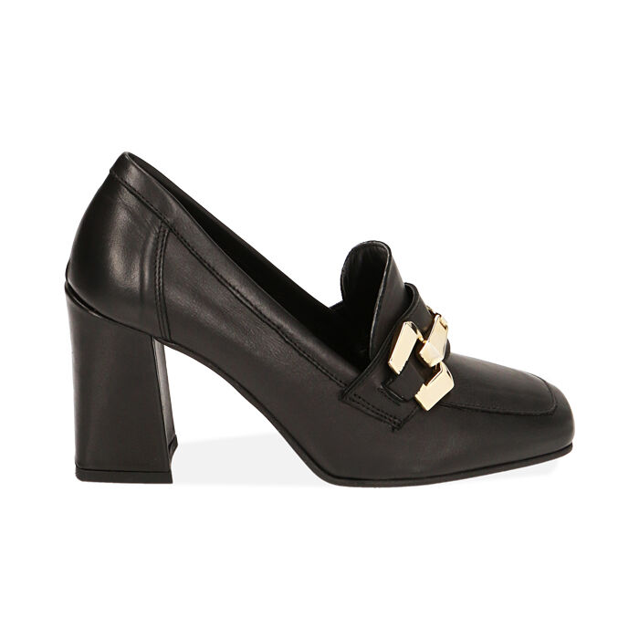 Mocassini donna neri in pelle tacco 8 5 cm Primadonna Collection