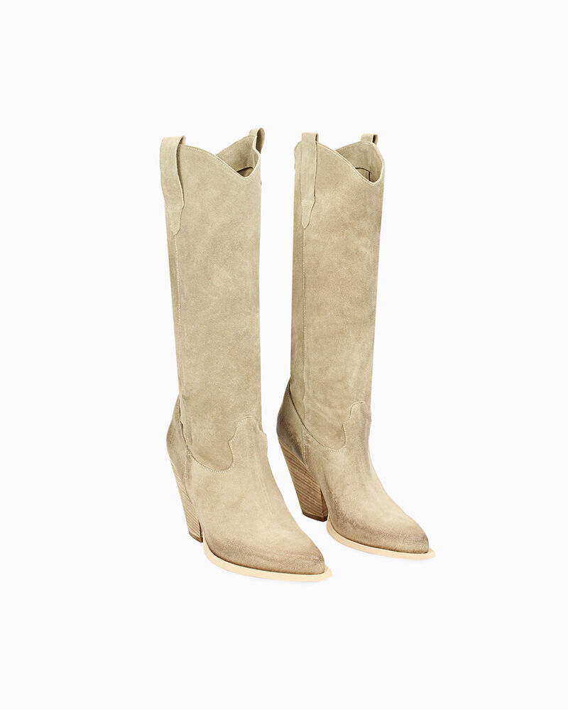 Stivali texani in camoscio beige, tacco 10 cm image number null