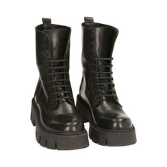 Anfibi neri in pelle, tacco 5,5 cm , Primadonna, 20A512040PENERO036, 002 preview