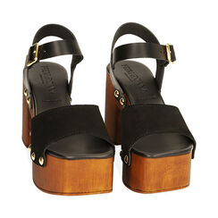 Sandali platform neri in camscio, 9 cm, Primadonna, 214387854CMNERO036, 002 preview