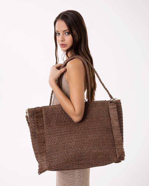 Borsa mare moro con dettagli sfrangiati, DK BROWN