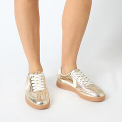 Zapatillas deportivas para mujer doradas en craquelado laminado, Primadonna, 250124015LCOROG035, 002 preview
