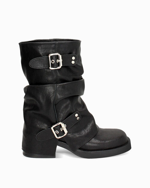 Botas biker negras con tac&oacute;n de 5,7 cm, BLACK