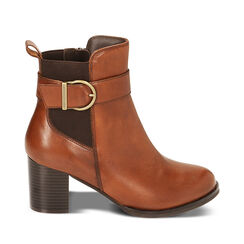 Stivaletti Chelsea cognac in pelle, tacco 6,3 cm, Primadonna, 22L920061PECOGN035, 001a