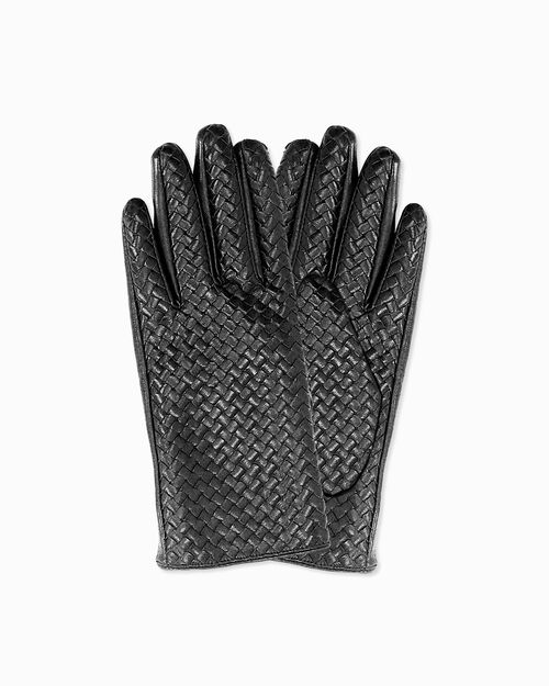 Gants noirs en mat&eacute;riau tress&eacute;, BLACK
