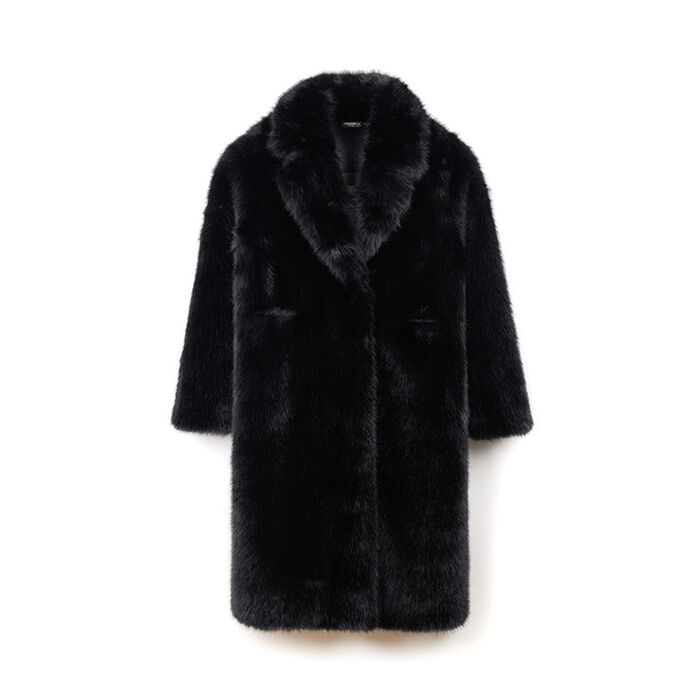 Abrigo largo de piel sintética negra, Primadonna, 26B400103FUNEROM