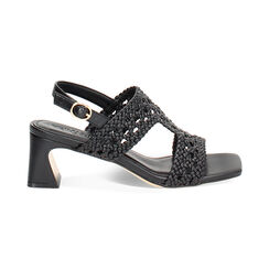 Sandalo donna nero intrecciato, tacco 5,5 cm, Primadonna, 25P550002EINERO035, 001 preview