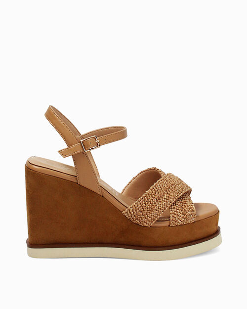 Zeppe cognac tacco 10 cm, COGNAC