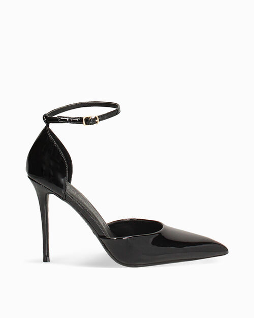 Escarpins noirs talon de 10 cm avec bride, BLACK