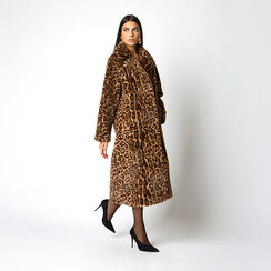 Abrigo de piel largo de leopardo para mujer, Primadonna, 26B451303FULEOPM, 002a