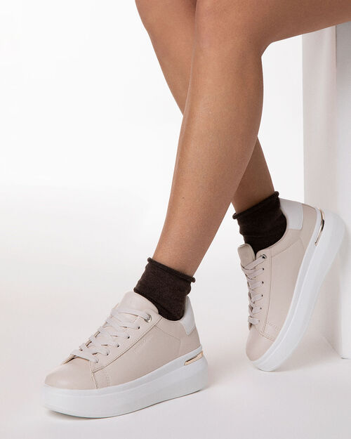 Sneakers beige con tacco 5,5 cm, BEIGE