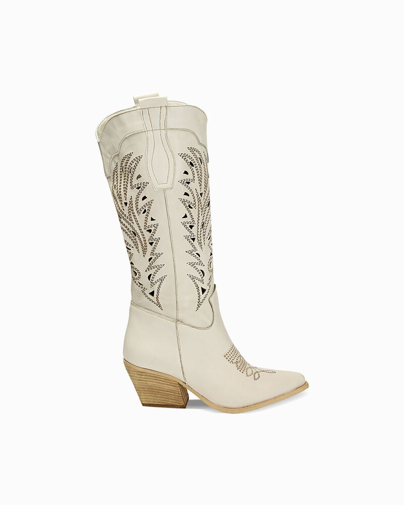 Stivali texani in pelle panna, tacco 7 cm image number null