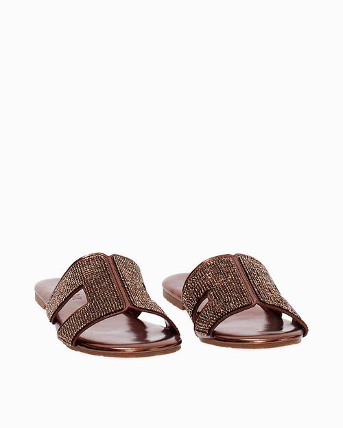 ZAPATOS FLAT LAMINADO PIEDRAS BRON, BRONZE
