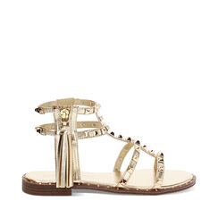 Sandalias planas de mujer doradas en laminado, Primadonna, 254991823LMOROG035, 001a