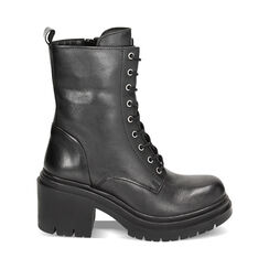 Anfibi neri in pelle, tacco 5 cm, Primadonna, 22N507222PENERO036, 001a