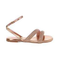 Sandalias bajas de mujer oro rosa en laminado con piedras, Primadonna, 254992802LPRAOR035, 001 preview