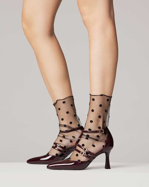 D&eacute;collet&eacute; bordeaux con cinturini e tacco 7,6 cm, BURGUNDY