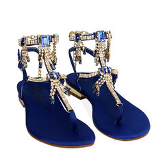 Sandalias chanclas joya azul de raso, Primadonna, 194909992RSBLUE036, 002a