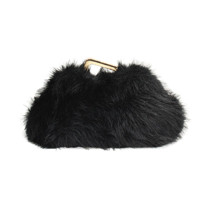 Clutch nera in pelo sintetico con tracolla removibile, Primadonna, 265126381FUNEROUNI