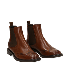 Chelsea boots cuoio in vera pelle, Stivaletti, 147729508PECUOI036, 002a