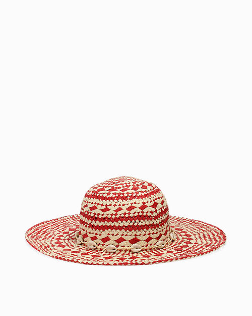 Cappello da donna in paglia intrecciata bianco-rosso, 