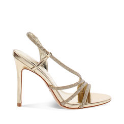 Sandalo donna dorato in laminato con strass, tacco 10,5 cm, Primadonna, 252140344LPOROG035, 001a