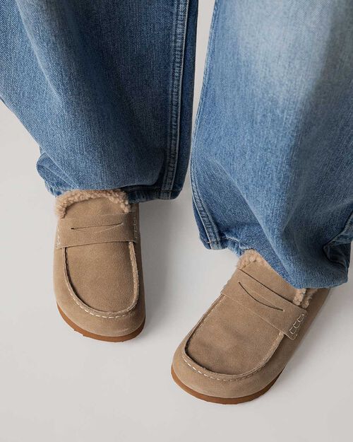 Women's taupe suede slippers, TAUPE