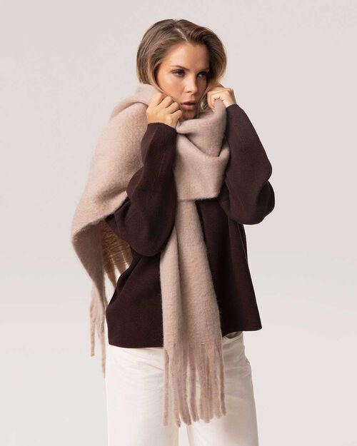 Taupe scarf with elegant fringes, TAUPE