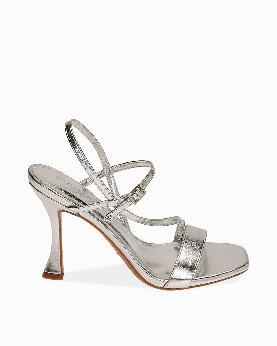 Sandali argento laminato, tacco 9,5 cm