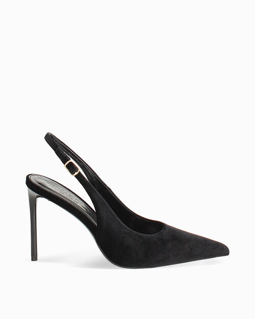 D&eacute;collet&eacute;s slingback noires Velours talon 9,5 cm, BLACK