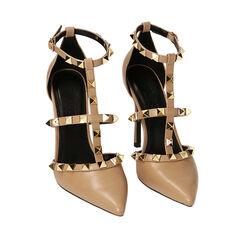 Décolleté borchiate beige, tacco 10,5 cm, Primadonna, 222186107EPBEIG035, 002a