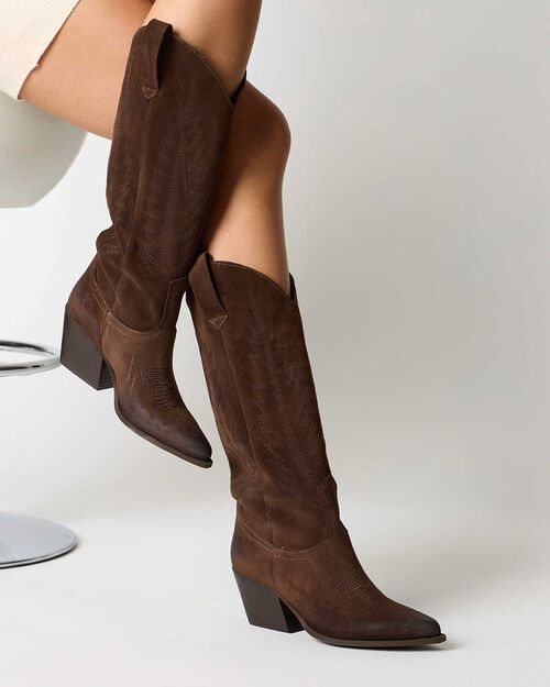 Stivali texani tacco 6,5 cm, DK BROWN