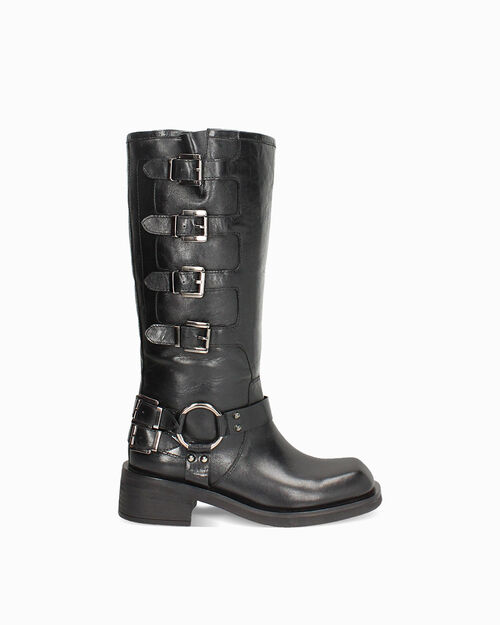 Bota biker negra con hebillas, BLACK
