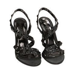 Sandali neri in raso con gemme, tacco 10,5 cm, Primadonna, 212105611RSNERO036, 002 preview