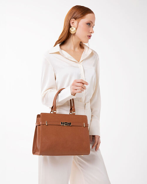 Bolso de mano cognac con detalles chic, COGNAC