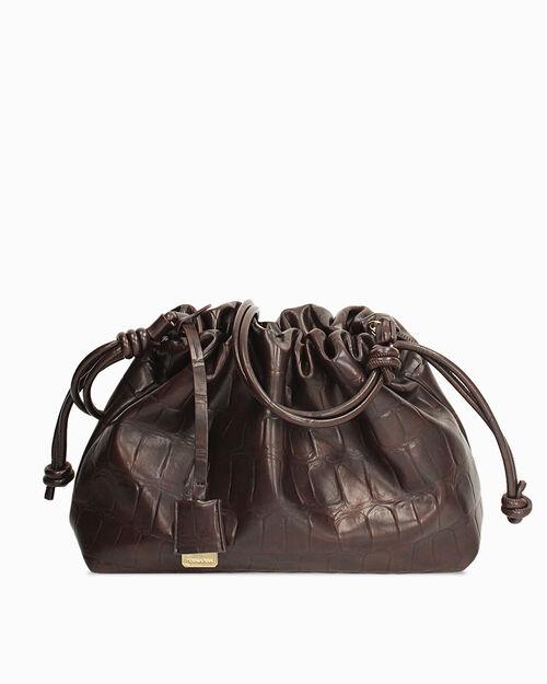 Borsa a mano testa di moro effetto coccodrillo, DK BROWN
