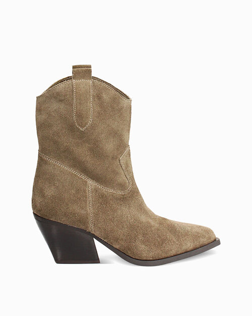 Taupe suede texan ankle boot 7 cm heel, TAUPE