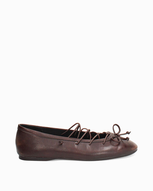 Ballerine marron fonc&eacute; avec lacets d&eacute;coratifs, DK BROWN