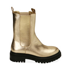 Botines Chelsea en oro laminado, tacón de 4,5 cm, Primadonna, 203011211LMOROG036, 001a