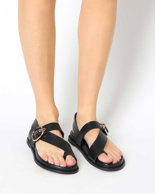Sandali bassi donna neri in pelle, 