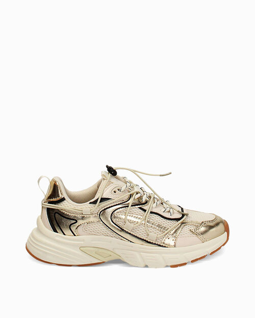 Sneakers donna beige-oro in tessuto, MULTI COLOR