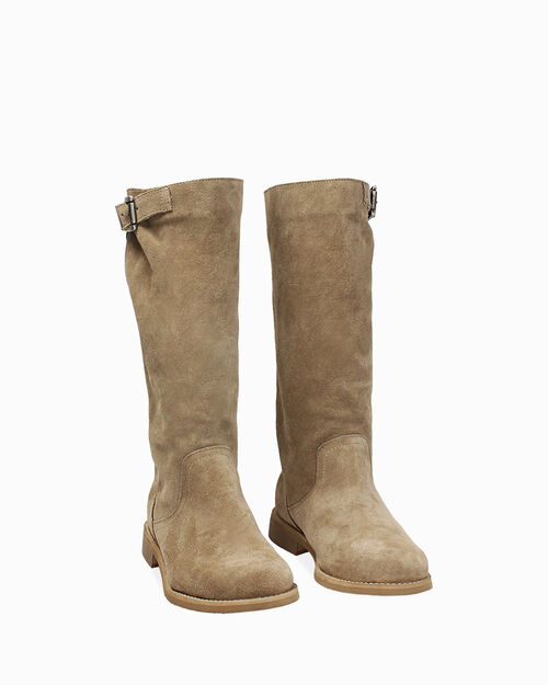 Stivali biker in camoscio beige, BEIGE